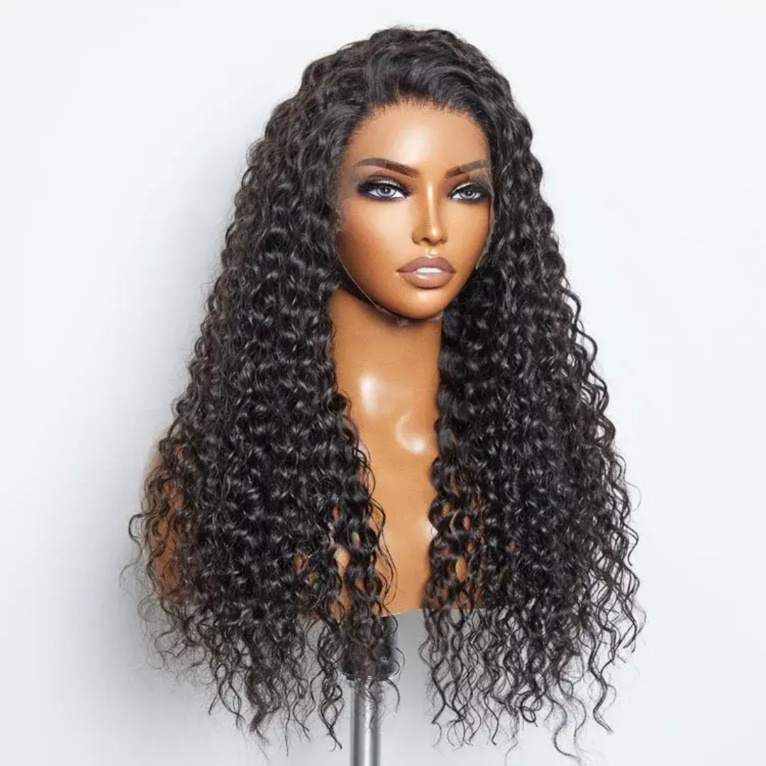 Long curly black wig