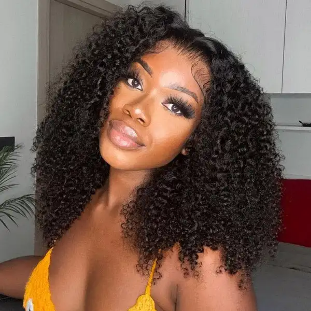 Long curly black wig