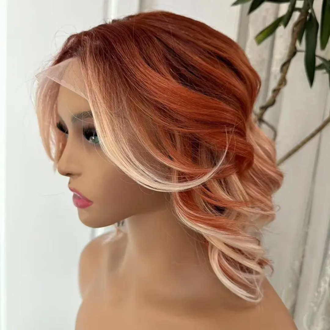 Lenaqueen short Orange wig 13*4 synthetic lace
