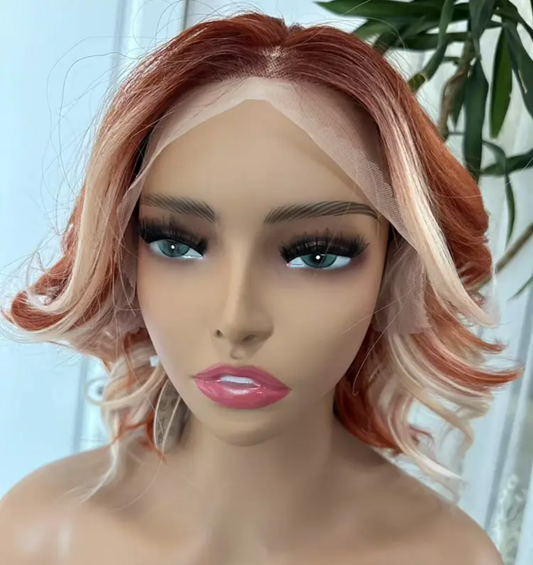 Lenaqueen short Orange wig 13*4 synthetic lace