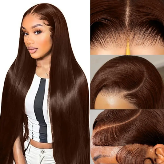 Dark brown straight hair wig 300% density