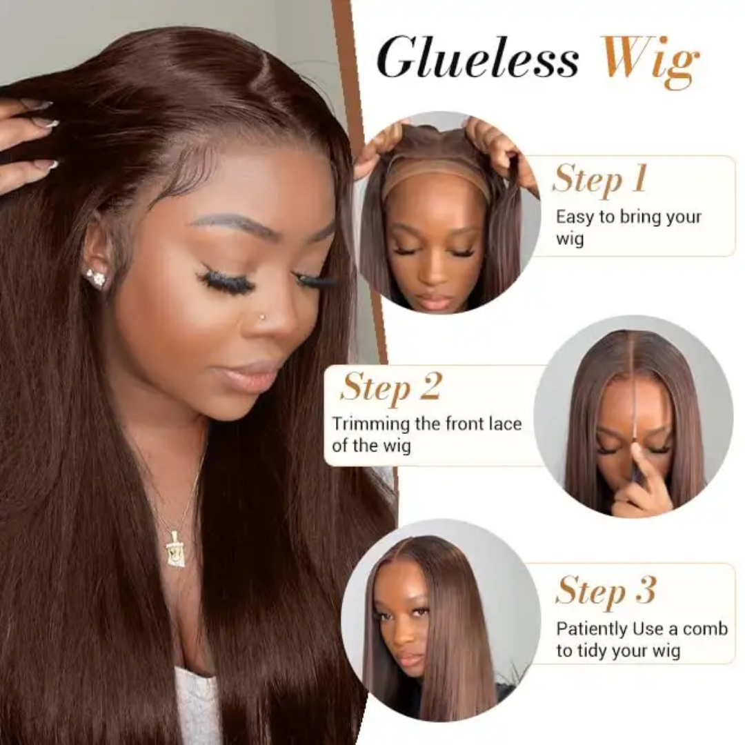 Dark brown straight hair wig 300% density