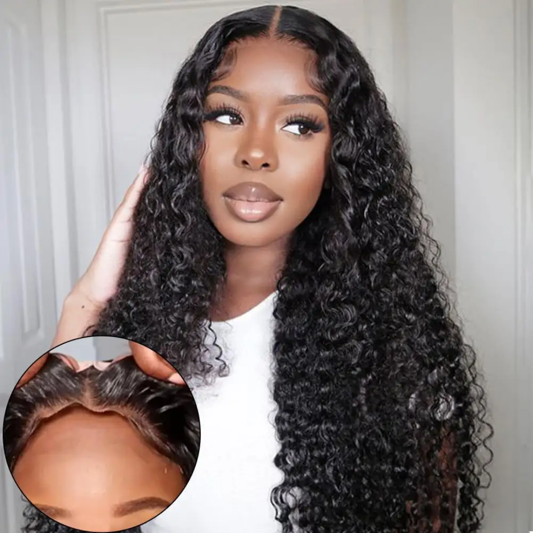 Curly pre cut lace glueless ready to wear wig