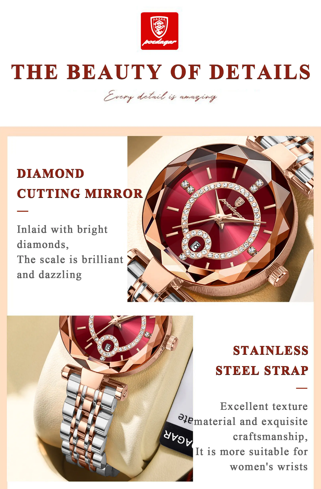 Luxury watch for women waterproof